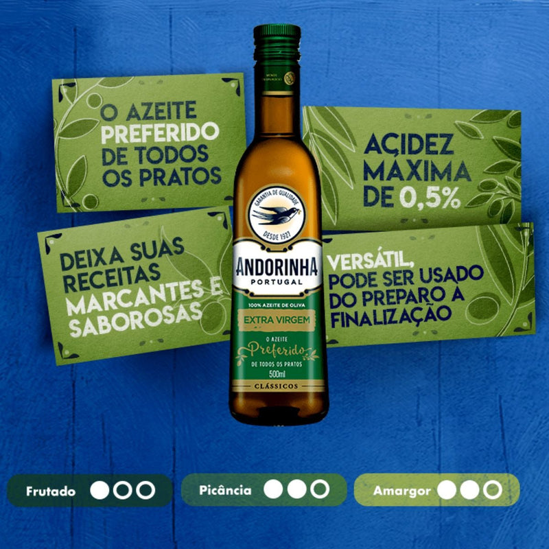 Kit 5 Vidros Do Azeite De Oliva Extra Virgem Andorinha 500ml
